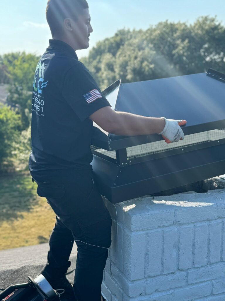 Chimney cap installation in Dallas Texas.