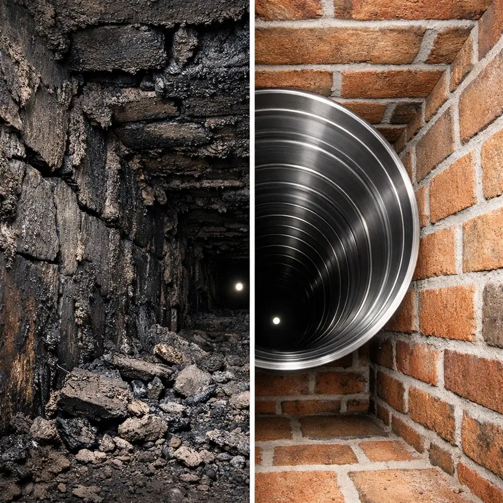 Damaged fireplace components vs well-maintained safe fireplace