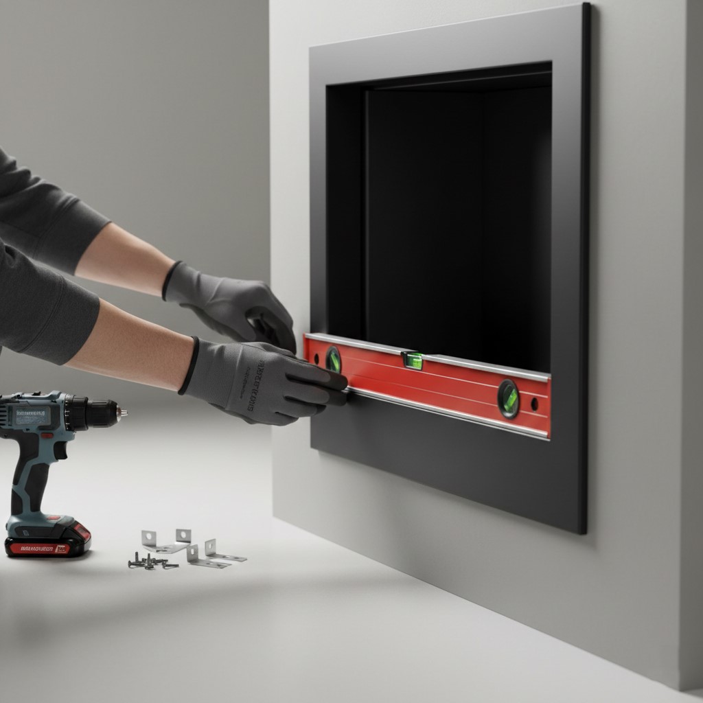 Professional tools used during fireplace installation